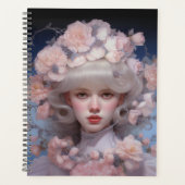 プラチナ美しい – 女性のポートレートと花 プランナー手帳 (正面)