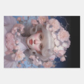 プラチナ美しい – 女性のポートレートと花 ラッピングペーパーシート (正面)