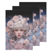 プラチナ美しい – 女性のポートレートと花 ラッピングペーパーシート