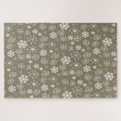 プラチナ背景の手描きの雪片吹雪 ジグソーパズル (横)