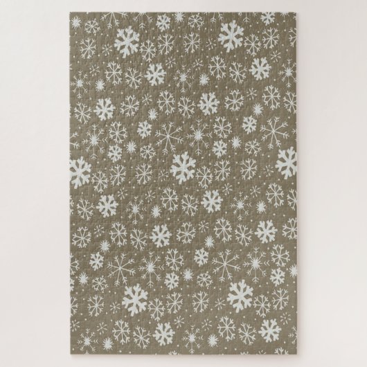 プラチナ背景の手描きの雪片吹雪 ジグソーパズル (縦)