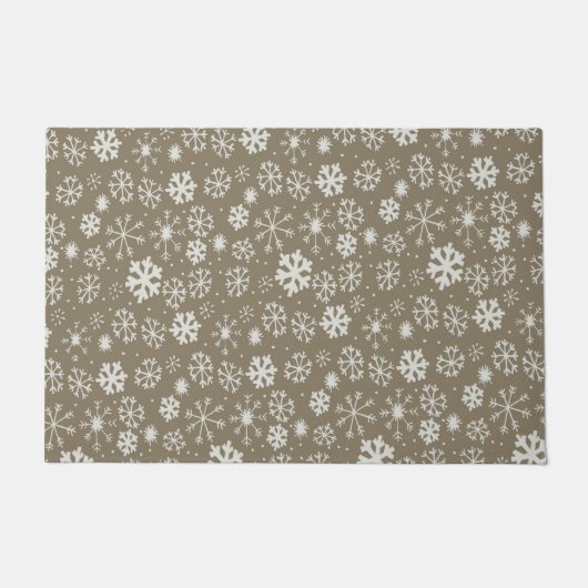 プラチナ背景の手描きの雪片吹雪 ドアマット (正面)