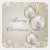 プラチナ金ゴールドクリスマスボールと雪 スクエアシール (正面)