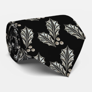 プラチナ銀製のヒイラギのクリスマスのタイ ネクタイ