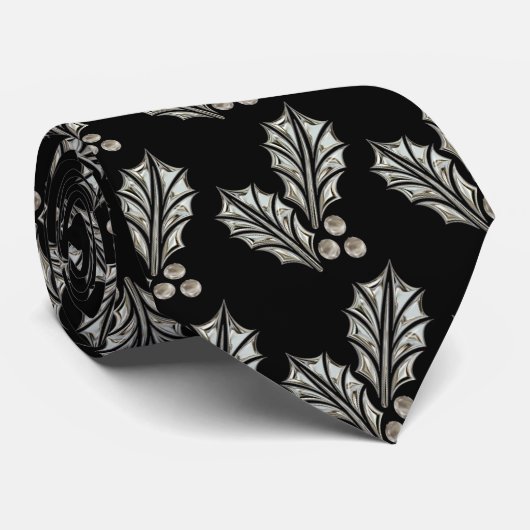 プラチナ銀製のヒイラギのクリスマスのタイ ネクタイ (ロール)