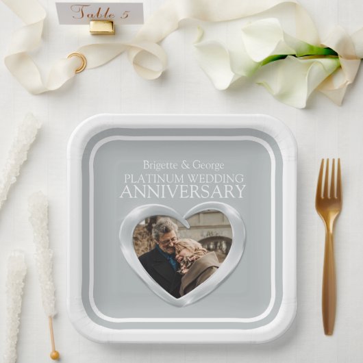 プラチナ70周年記念写真ハート広場 ペーパープレート (ウェディング)
