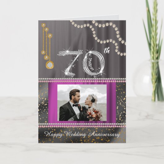 プラチナ70周年記念結婚記念日と写真 カード (正面)