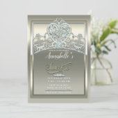 プラチナ アイボリー プリンセス ハート ティアラ スウィート 16 パーティー 招待状 (スタンド正面)