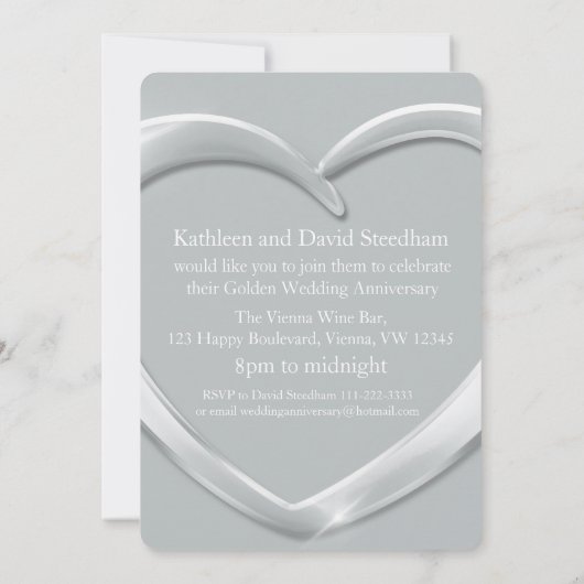 プラチ結婚ナのハート写真70年のパーティー招待状 招待状 (裏面)