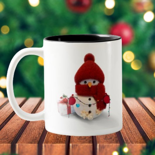 プラッシュスカーフ雪だるま2トーンコーヒーマグ ツートーンマグカップ