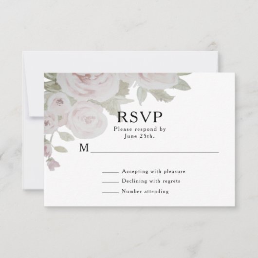 プラッシュピンクグレーバラフローラ水色結婚ズ 出欠カード (正面)