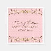 プラッシュピンクダマスク&金ゴールドレース スタンダードカクテルナプキン (正面)