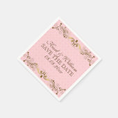 プラッシュピンクダマスク&金ゴールドレース スタンダードカクテルナプキン (角)