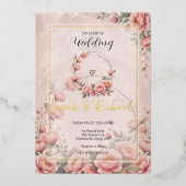 プラッシュピーチピンクシークレットガーデン結婚フローラ 箔招待状 (正面)