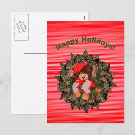 プラッシュベアリースクリスマスホリデーハガキ シーズンポストカード (正面/裏面)