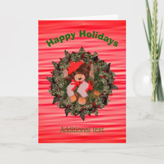 プラッシュベアーホリーベリーリースクリスマスカード シーズンカード (正面)