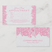プラッシュホワイト&ピンクペイズリーレースアポイントメントカード 予約カード (正面/裏面)