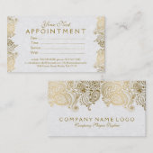プラッシュホワイト&金ゴールドペイズリーレースアポイントメントカード 予約カード (正面/裏面)