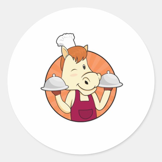 プラッタを提供する調理師としての馬 ラウンドシール (正面)