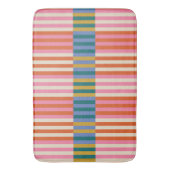 プラッモダンドストライプのオレンジ、ピンク、青、緑 バスマット (正面縦)