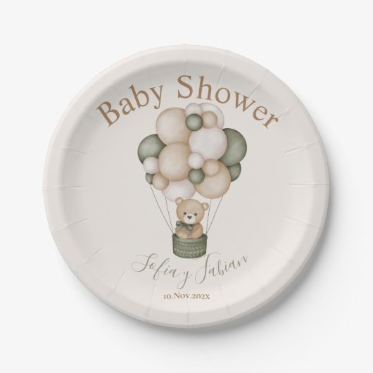 プラトデパペルテディベアーベビーシャワーボーイエスパニョル ペーパープレート (正面)