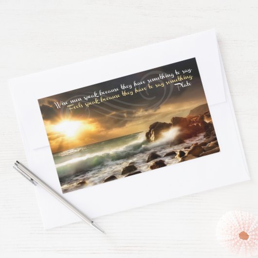 プラト感動的引用文「賢い話人」 長方形シール (封筒)