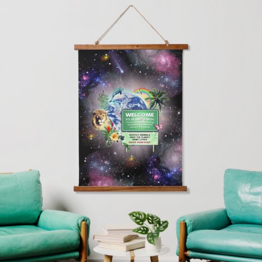 プラネットアース・ウッドのトップウォールタペストリーへようこそ 吊り下げ型タペストリー (リビング)