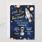 プラネットボーイ宇宙1stトリッのまわりにプザサン誕生日 招待状 (正面)