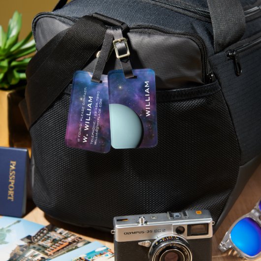 プラネット天王星太陽の系宇宙パープル銀河系 ラゲッジタグ (正面&裏面)