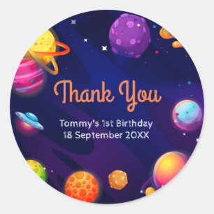 プラネット太陽の宇宙1st birthday Thank You Sticker ラウンドシール