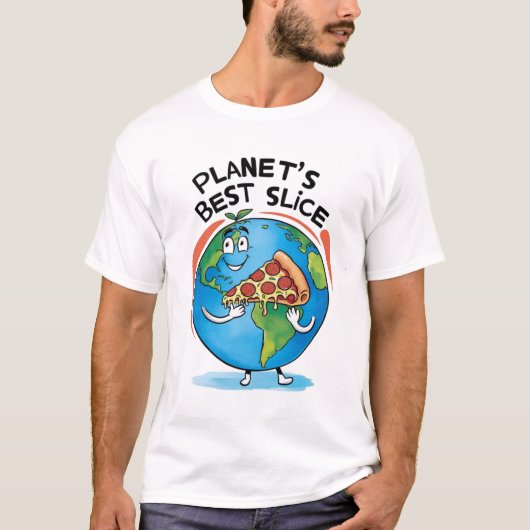 「プラネット最高ののスライス：ピザTシャツで地球」 Tシャツ (正面)