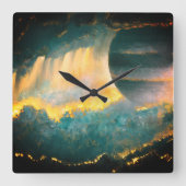 プラネ色彩の鮮やかットスカイアートバイヒバウィバグリーンと金ゴールド スクエア壁時計 (正面)