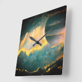 プラネ色彩の鮮やかットスカイアートバイヒバウィバグリーンと金ゴールド スクエア壁時計 (傾斜)