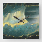 プラネ色彩の鮮やかットスカイアートバイヒバウィバグリーンと金ゴールド スクエア壁時計 (正面)