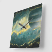 プラネ色彩の鮮やかットスカイアートバイヒバウィバグリーンと金ゴールド スクエア壁時計 (傾斜)