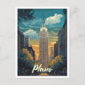 プラノテキサス州USAアートヴィンテージトラベルイラストレーション ポストカード (正面)