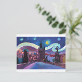 プラハのカールス橋での星月夜 ポストカード (スタンド正面)