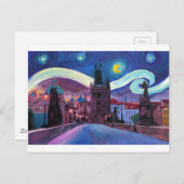 プラハのカールス橋での星月夜 ポストカード (正面/裏面)