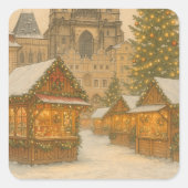 プラハのクリスマス・ホリデーアート - 冬 スクエアシール (正面)