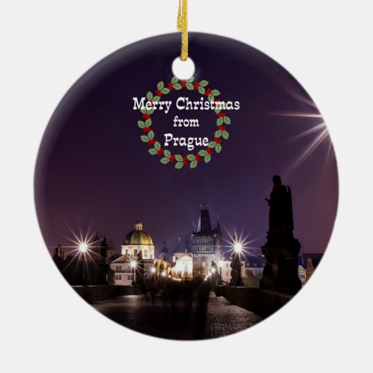 プラハのクリスマス、街並み写真 セラミックオーナメント (裏面)