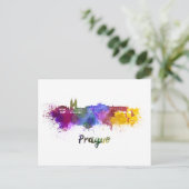 プラハのスカイラインが水彩画 ポストカード (スタンド正面)