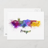 プラハのスカイラインが水彩画 ポストカード (正面/裏面)