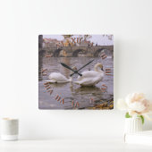 プラハのスワンとチャールズの橋 スクエア壁時計 (ホーム)