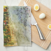 プラハの古い水彩画の通り キッチンタオル (四つ折り)