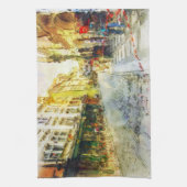 プラハの古い水彩画の通り キッチンタオル (縦)