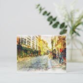 プラハの古い水彩画の通り ポストカード (スタンド正面)