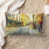 プラハの古い水彩画の通り ランバークッション (ブランケット)