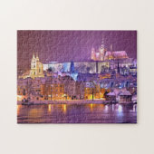 プラハの夜の川の教会の街並み11" x 14" ジグソーパズル (横)