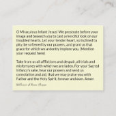 プラハの天使の祈りの言葉の幼児イエス・キリスト 名刺 (裏面)