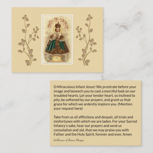 プラハの天使の神聖なカードの幼児イエス・キリスト 名刺 (正面/裏面)